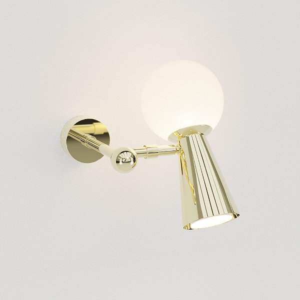 Arandela PIVÔ com Bola de Vidro e Spot em Latão – Design Sofisticado Golden Art P9900LT