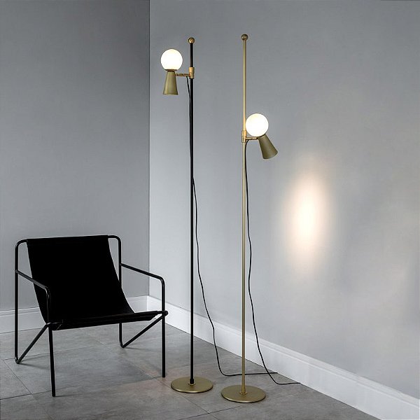 Coluna de Iluminação Golden Art Pivô em Latão com Bola de Vidro e Spot GU10/G9 168cm C9900LT