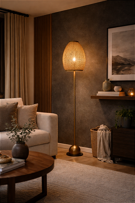 Coluna de Iluminação Golden Art String com Pintura em Aço e Alumínio e Lâmpada E27 170cm C1907PI