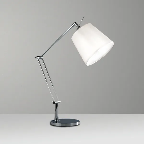 Luminária de Mesa Golden Art Rebecca Articulada em Latão com Cúpula em Tecido e Lâmpada E27 Altura Média 60cm M730LT