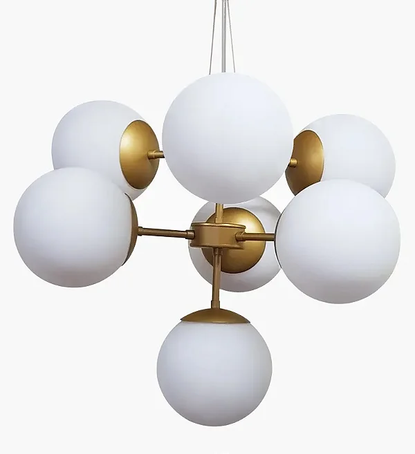 Lustre Balls com 7 Globos Ø 20cm em 2 Andares em Latão e Soquetes E27 – Golden Art Iluminação Decorativa T2050-7LT
