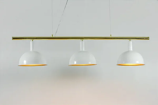 Lustre BILHAR 1/2 Bola 3 Cúpulas em Latão 140 cm – Golden Art T143-3LT