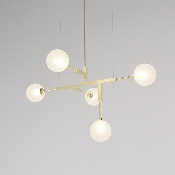 Lustre CINQUE 70 Glass em Latão para Bolas de 15cm com 5 Soquetes E27 – Golden Art T5570VLT