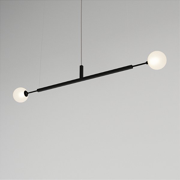 Lustre Due 100 Horizontal com Globos de Vidro 15cm em Latão e Soquetes E27 – Golden Art Iluminação Decorativa T22100VLT