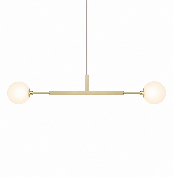 (Latão - Especiais) Lustre Due 70 Horizontal Golden Art T2270LT para Globos 12cm 2x G9 – Iluminação Decorativa