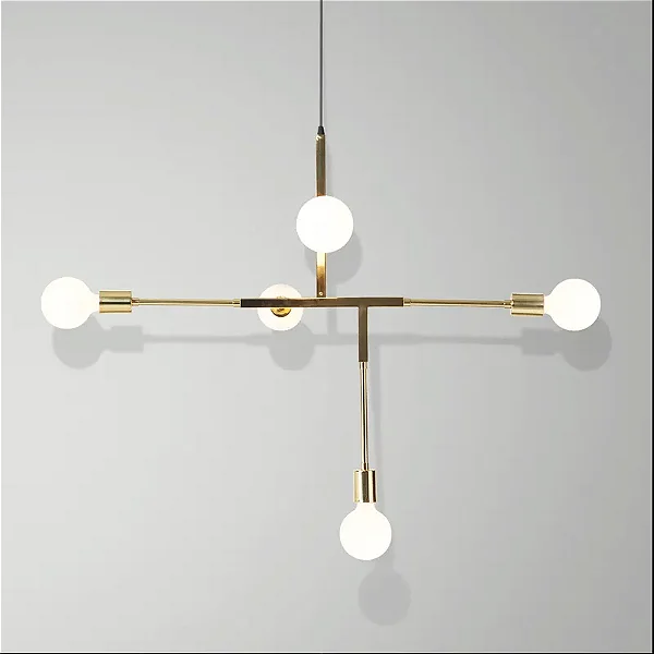 Lustre Five em Latão com 5 Soquetes E27 – Golden Art Iluminação Decorativa T1550LT
