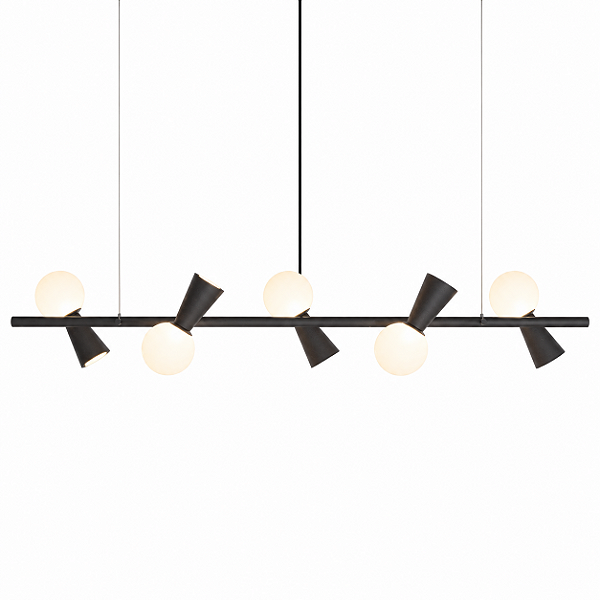 (Pintura) Lustre PIVÔ Linear 5 Bolas de Vidro Spots– Golden Art Iluminação T9900-5PI
