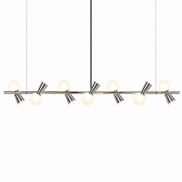 (Latão - Especiais) Lustre PIVÔ Linear 7 Bolas Vidro Spots – Golden Art Iluminação T9900-7LT