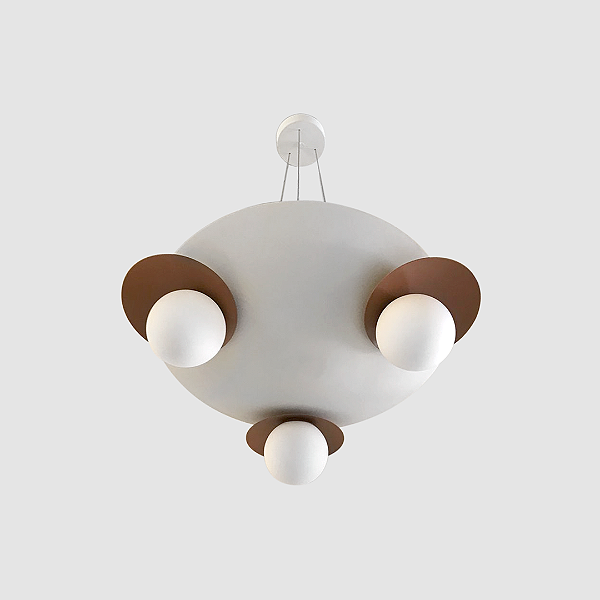 Pendente AURA 50 com Cúpula 50cm, 3 Bolas de 10cm e LED de Luz Indireta – Golden Art T2301-50PI