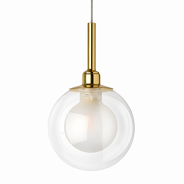 (Latão - Especiais) Pendente PI com Bola Dupla 10cm Transparente G9 – Golden Art T2850LT
