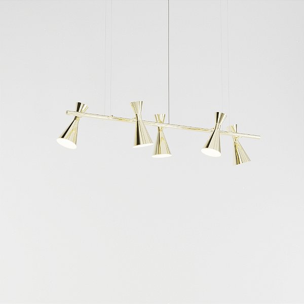 Pendente Picasso Linear 125cm com 5 Cones e Soquetes E27 em Pintura – Golden Art Iluminação Decorativa T1071-5PI