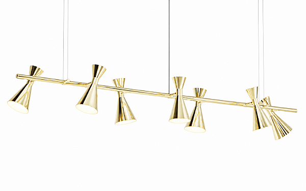 Pendente Picasso Golden Art T1071-7LT Linear 170cm com 7 Cones em Latão e Soquetes E27 – Iluminação Decorativa