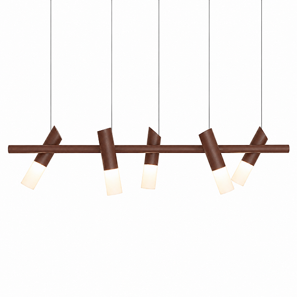 (Pintura) Pendente TAQ de Teto 130cm com 5 Focos GU10 em Aço e Alumínio – Golden Art T2422-5PI