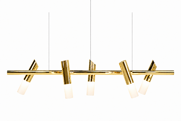 (Latão - Especiais) Pendente TAQ de Teto 130cm com 5 Focos GU10 em – Golden Art T2422-5LT