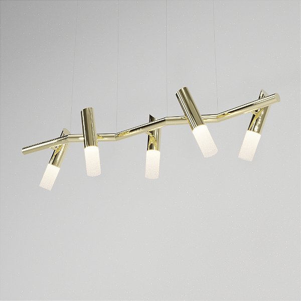 Pendente TAQ de Teto 130cm com 5 Focos GU10 em Latão – Golden Art T2422-5LT