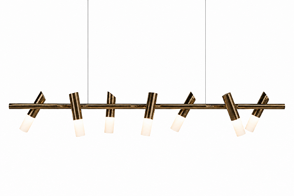 (Latão - Especiais) Pendente TAQ de Teto 180cm com 7 Focos GU10 em – Golden Art T2422-7LT
