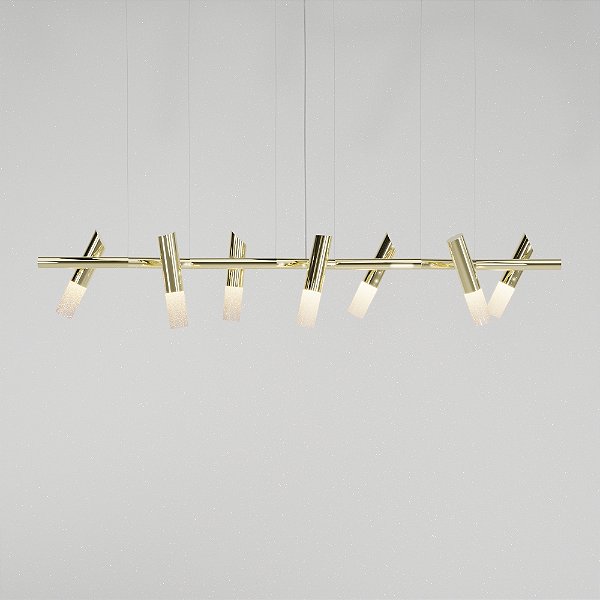 Pendente TAQ de Teto 180cm com 7 Focos GU10 em Latão e Alumínio – Golden Art T2422-7LTPI