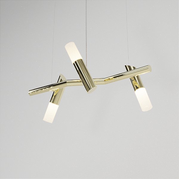 Pendente TAQ de Teto 80cm com 3 Focos GU10 em Latão e Alumínio – Golden Art T2422-3LTPI