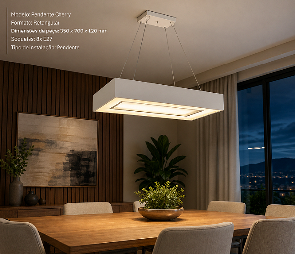 Pendente Cherry Retangular 350x700x120mm com 8 Soquetes E27 – Iluminação Decorativa para Ambientes Amplos 4541-70