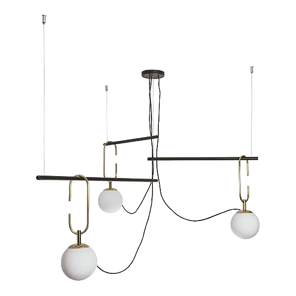 Pendente Quíron com 3 Globos Ø140mm e Gancho 230mm – Iluminação Decorativa Escultural 16605-3