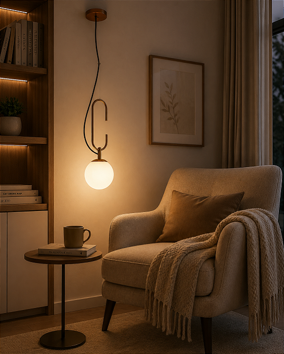 Pendente Quíron com Globo Ø140mm e Gancho 230mm – Iluminação Decorativa Contemporânea 16607-1