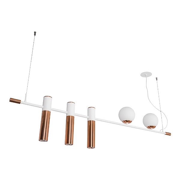 Pendente Vittu Usina Design com 2 Globos de Vidro 140x1500x300mm 3 MR16 + 2 E27 G45 16845-150