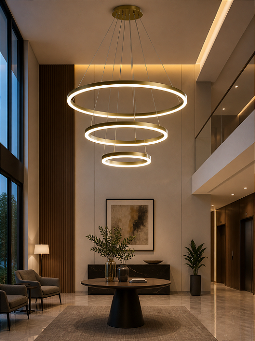 Pendente Volta 360° Usina Design 3 Aros Iluminação Externa Ø520/Ø750/Ø960 LED 16871-3