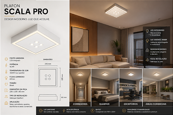 Plafon Scala Pro Usina Design LED 16,4W 3000K 870lm Bivolt 19235-23LED3