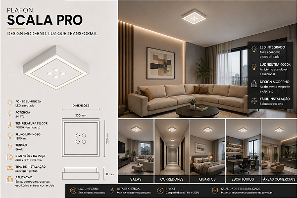 Plafon Scala Pro Usina Design LED 24,4W 4000K 1380lm Bivolt 19235-30LED4