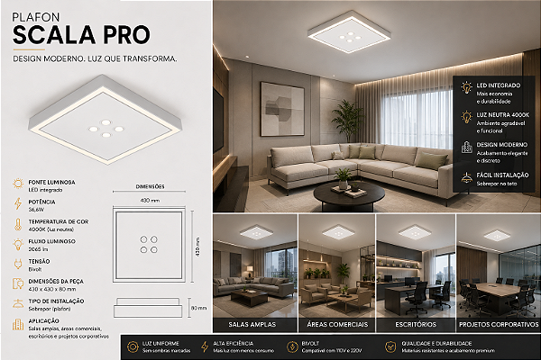Plafon Scala Pro Usina Design LED 36,6W 3000K 1950lm Bivolt 19235-42LED3