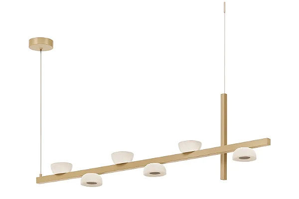 Lustre Linear DNA Iluminação Kálida – 150 cm – Cúpula Selenita Ø15 cm – LED 12W 3000K
