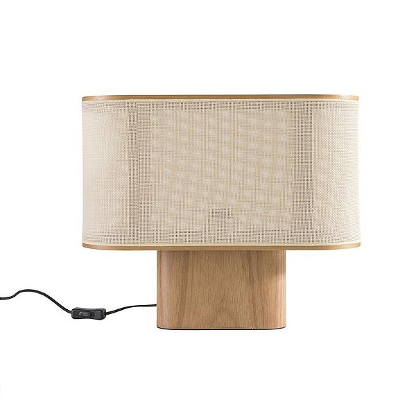 Abajur de Mesa Madelustre Elíptico 46x38cm Tela Sintética Madeira E27 3285