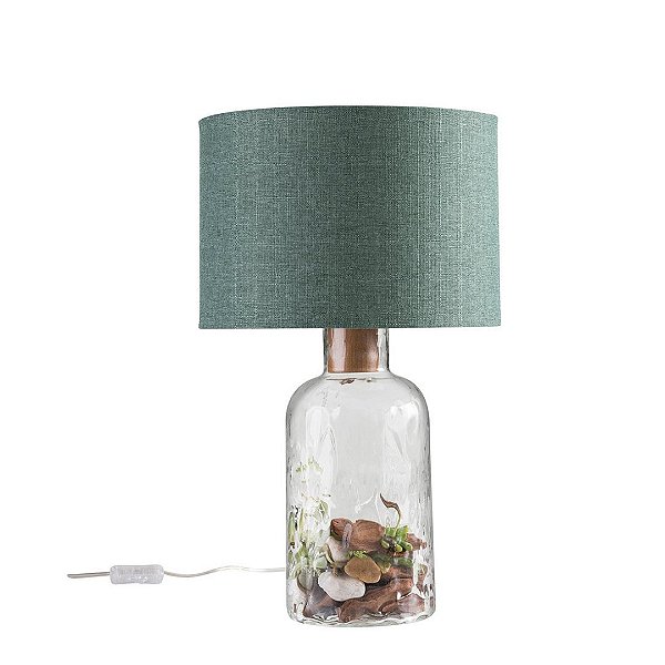 Abajur de Mesa Madelustre Garrafa Média Ø30x57cm Linho Cristal Martelado E27 3317
