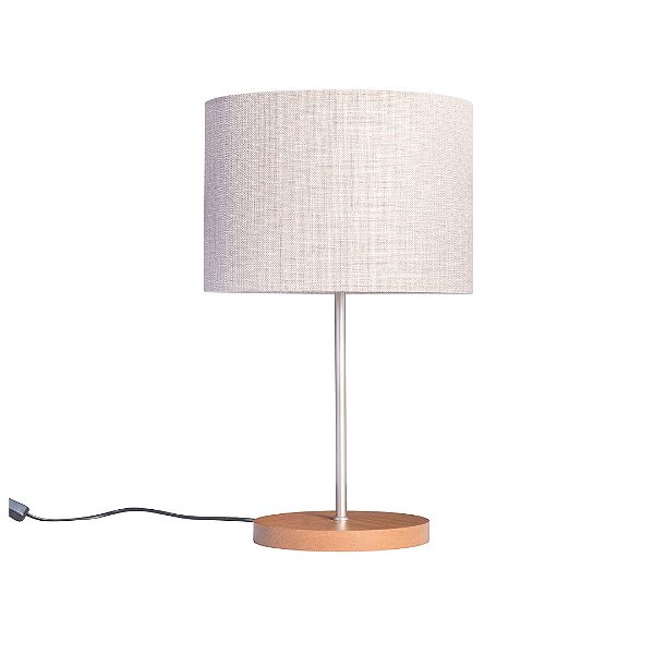 Abajur de Mesa Madelustre Slim Cilíndrico Ø30x49cm Linho Madeira Metal E27 3351