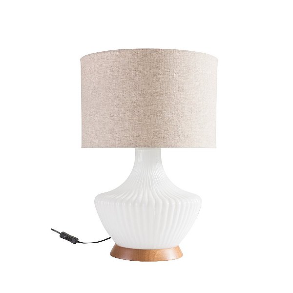 Abajur de Mesa Madelustre Trento Grande Ø38x61cm Linho Vidro Madeira 3xE27