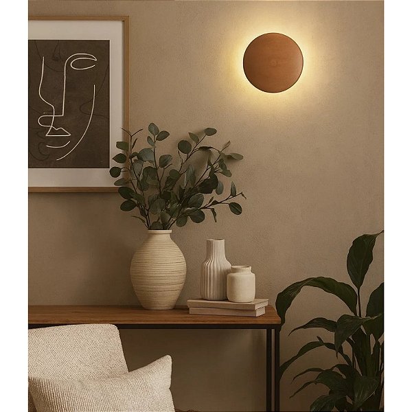 Arandela LED Madelustre Eclipse 25cm 3000K Madeira Castanho Imbuia Preto ou Branco 2992-2700K