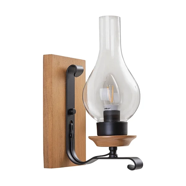 Arandela Madelustre Oxford Castanho e Preto com Vidro Cristal 22cm 3075