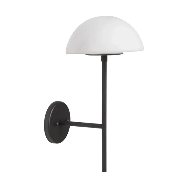 Arandela Tocheiro Cogumelo Madelustre Fiori Ø20 Preto com Esfera Leitosa G9 3232PT
