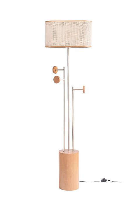 Coluna Cabideiro Madelustre Ø46x167cm Tela Sintética Champagne E27 Castanho 3276CT