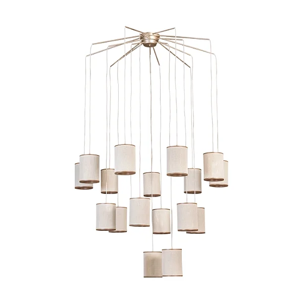 Lustre Madelustre Apollo Nature Ø120cm Tela Sintética 18xE27 Castanho Dourado 3335