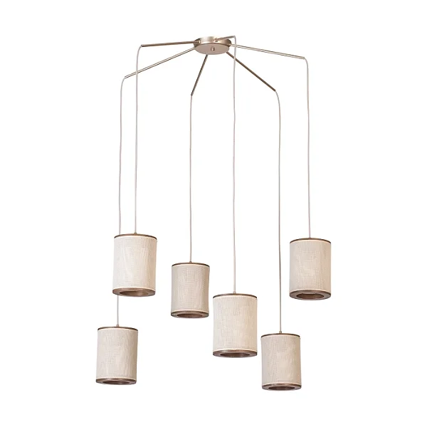Lustre Madelustre Apollo Nature Ø80cm Tela Sintética 6xE27 Castanho Dourado 3333