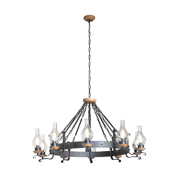 Lustre Madelustre Oxford 10 Lâmpadas 1,09m Castanho Preto com Vidro Cristal 3076-10