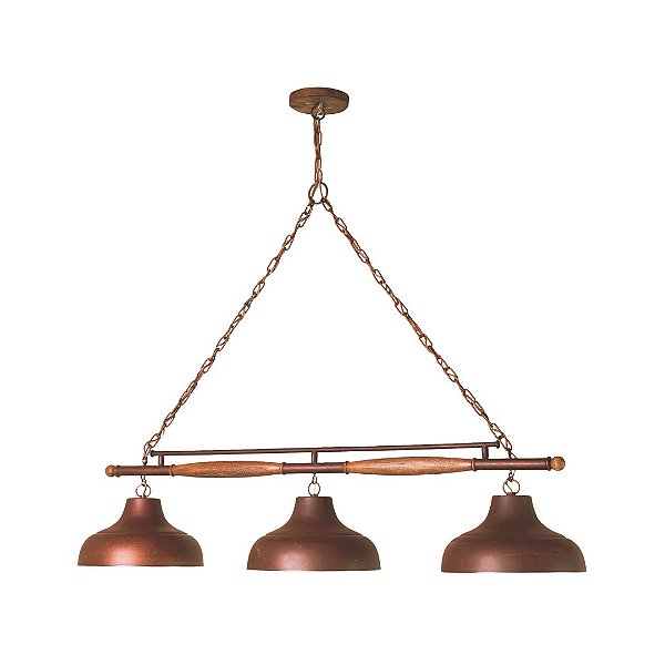 Lustre Pendente Madelustre Estancia Trilho Billiar 3 Lâmpadas 120cm Madeira Castanho Envelhecido 418