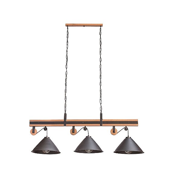 Lustre Pendente Trilho Madelustre Celeiro 3 Lâmpadas 120cm Preto Madeira Castanho E27 3263