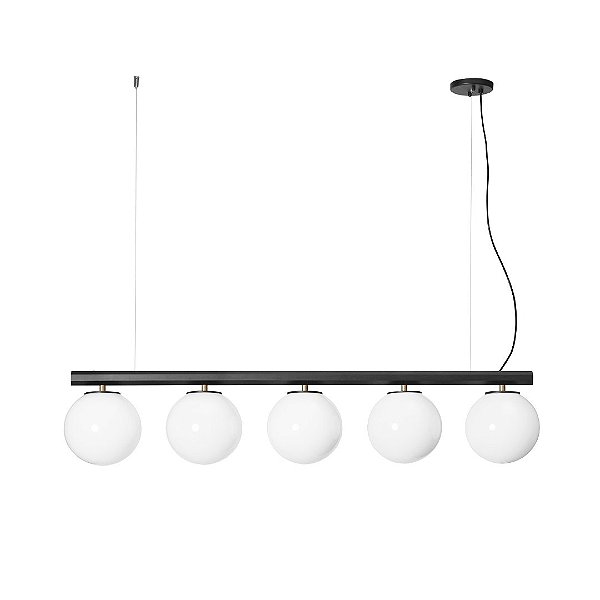 Lustre Pendente Trilho Madelustre Milky 5 Esferas Ø20cm Madeira Castanho ou Preto E27 3173