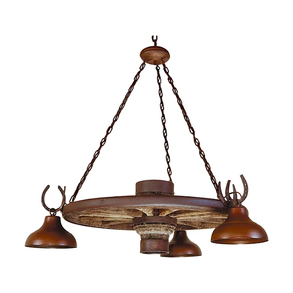 Lustre Roda de Carroça Madelustre Estancia 3 Lâmpadas Ø60 a Ø85cm Madeira Castanho Envelhecido 424