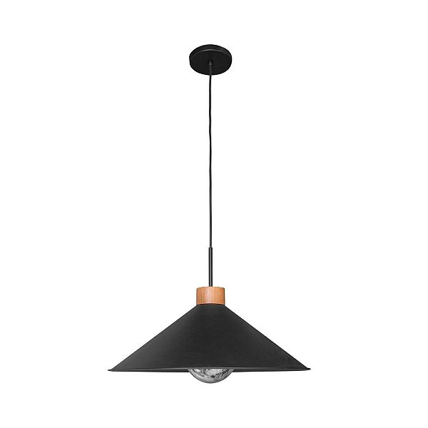 Pendente Cônico Madelustre Celeiro 45cm Preto ou Aço Corten Madeira Castanho E27 3325