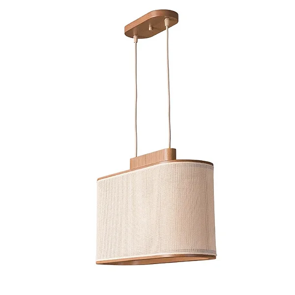 Pendente Madelustre Elíptico Nature 46cm com Tela Sintética e Madeira 3327