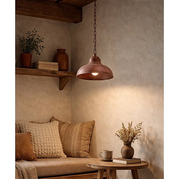 Pendente Madelustre Estancia Ø21cm Madeira Castanho Envelhecido Aço Corten 440