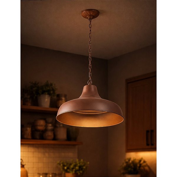 Pendente Madelustre Estancia Ø56cm Madeira Castanho Envelhecido Aço Corten 445